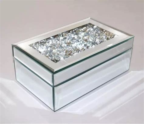 diamond shaped flat glass and metal box|Crushed Diamond Mirrored Box .